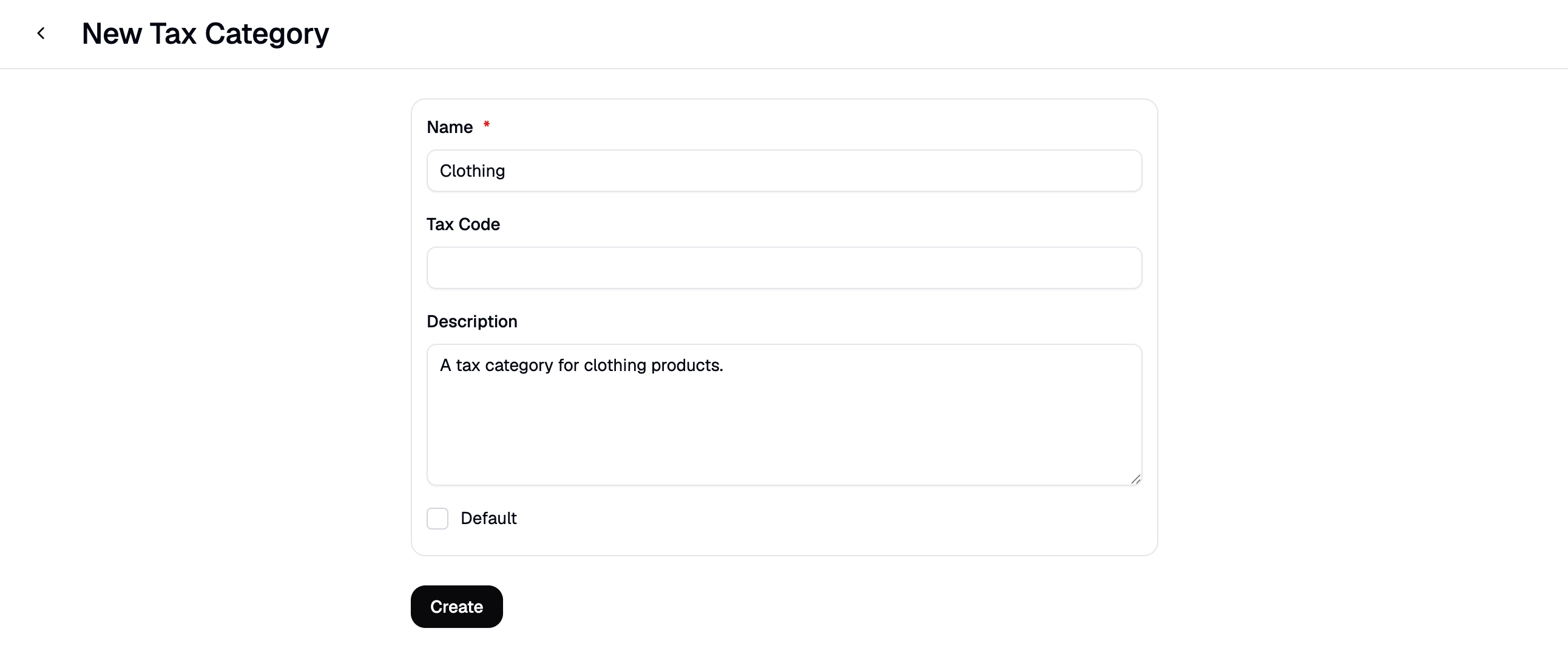 The New Tax Category creation form