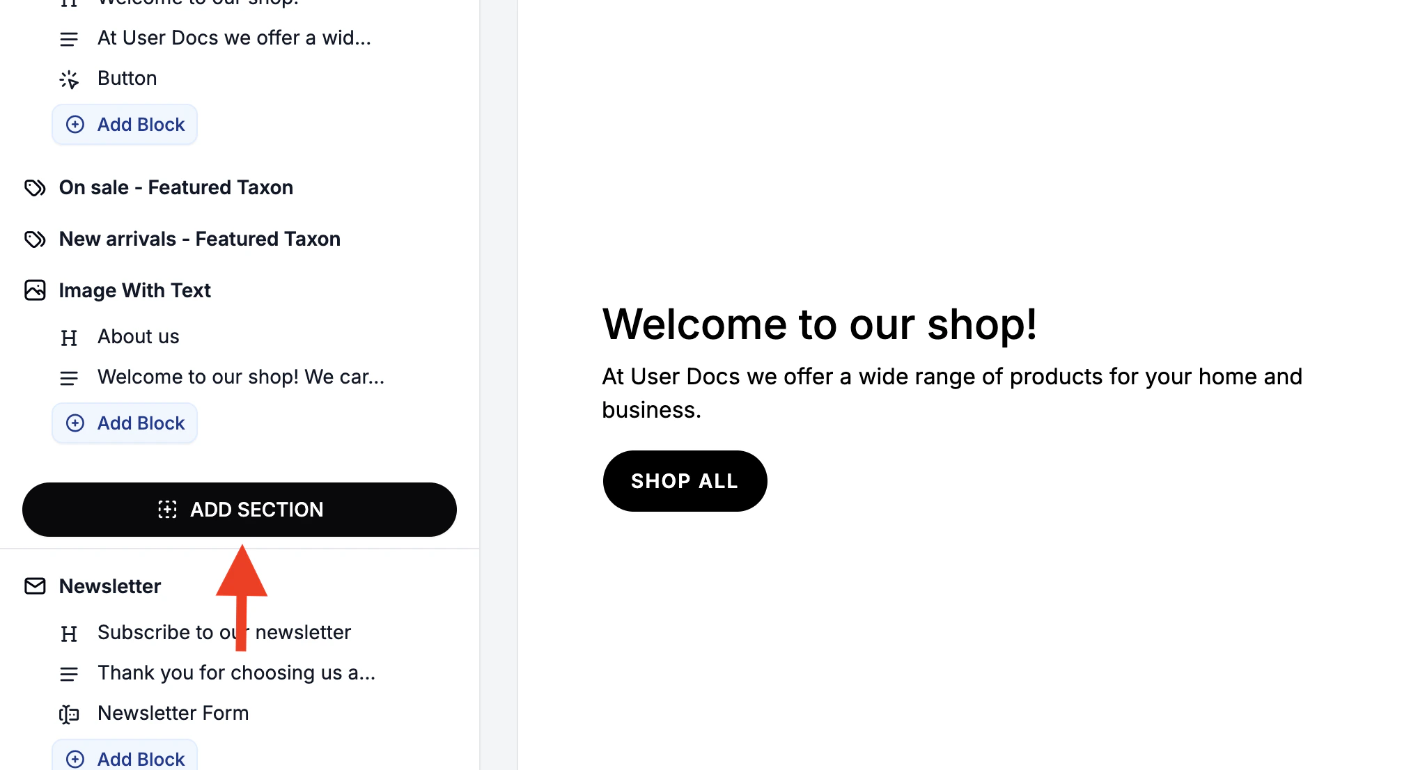 Adding more pages section in the Spree Commerce theme editor