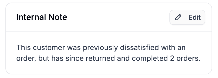 An internal customer note in the Spree Commerce