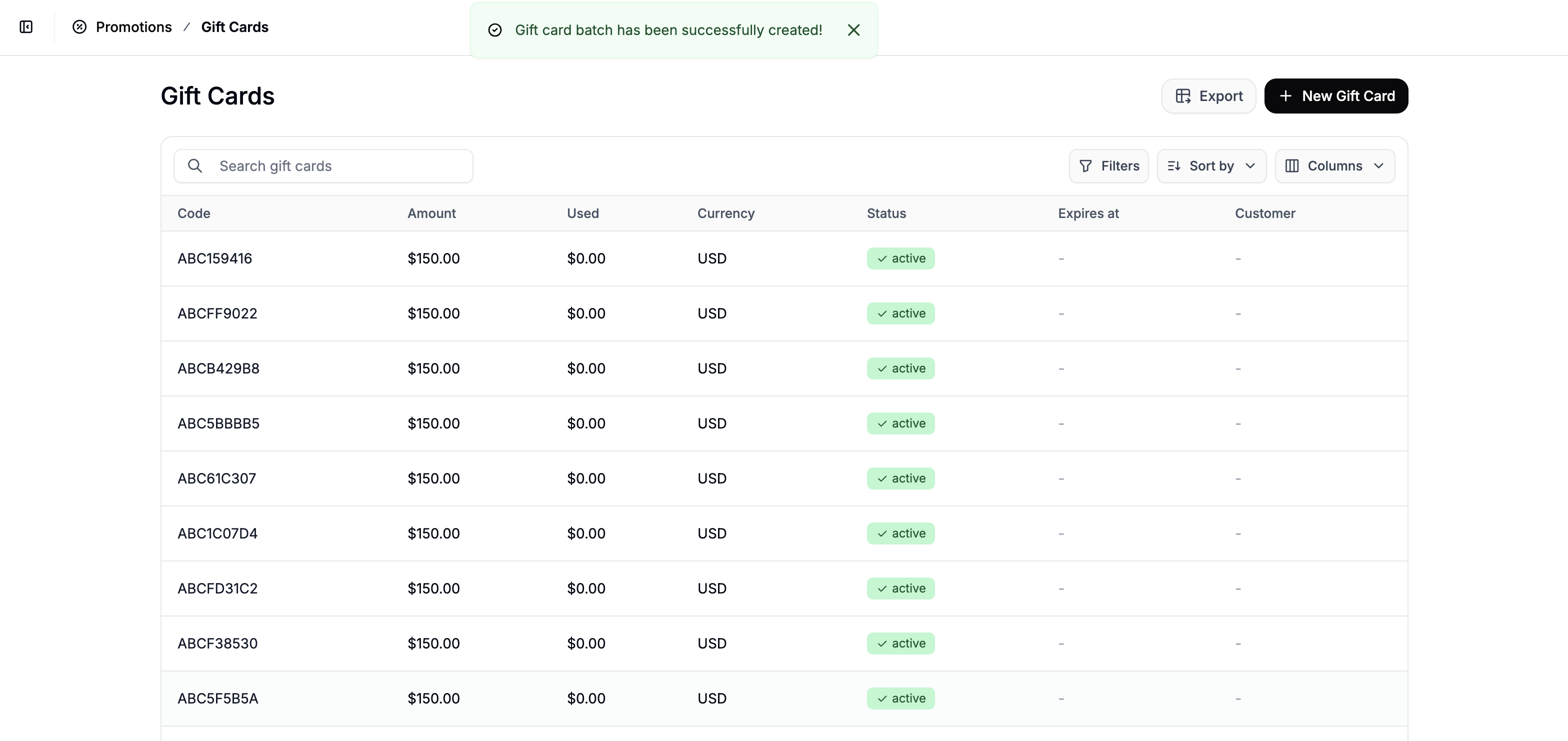 How to manage gift cards in the Spree Commerce dashboard