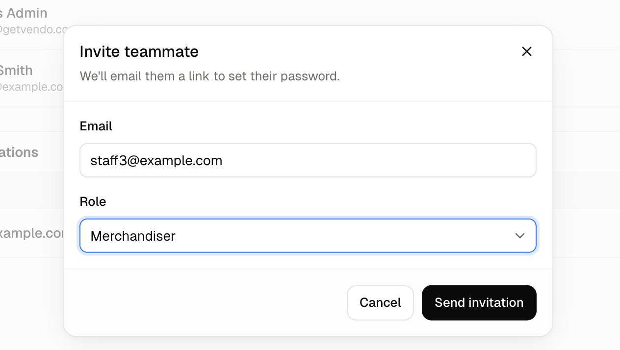 The Invite teammate panel