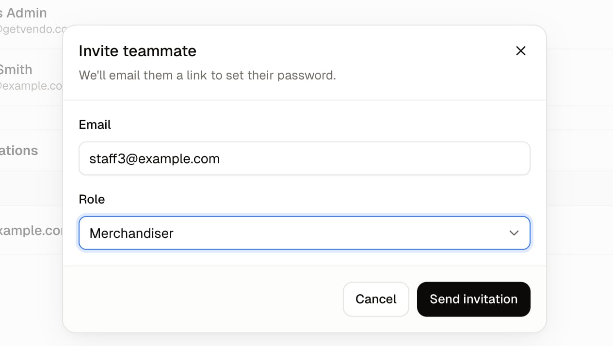 The Invite teammate panel