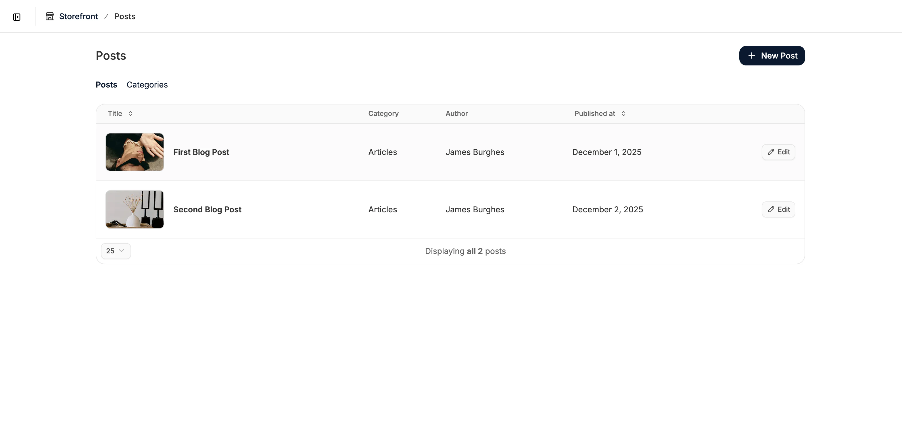 The Blog CMS in the Spree Commerce dashboard