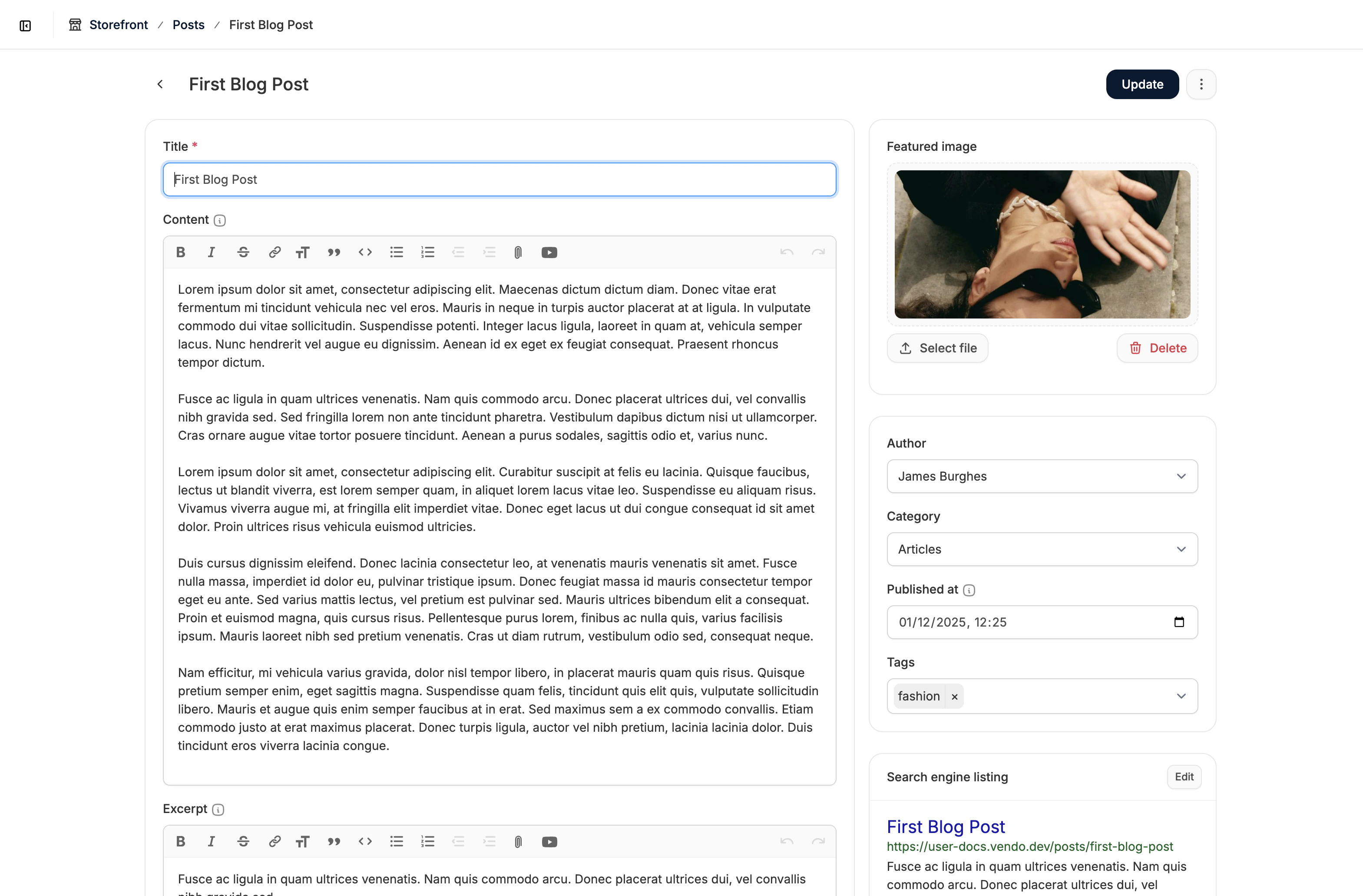 Blog post editor in Spree Commerce