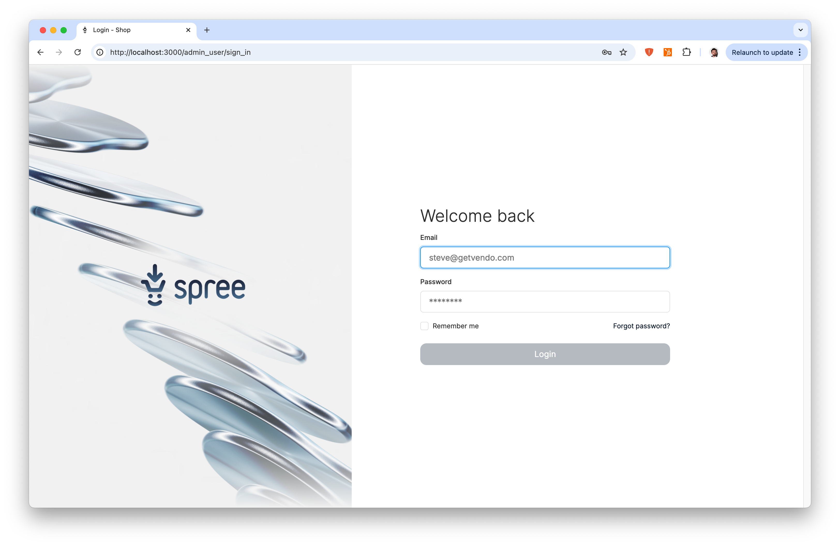Admin panel login page