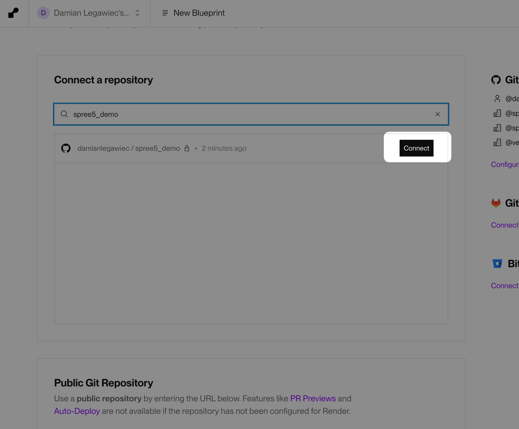 Render select repository