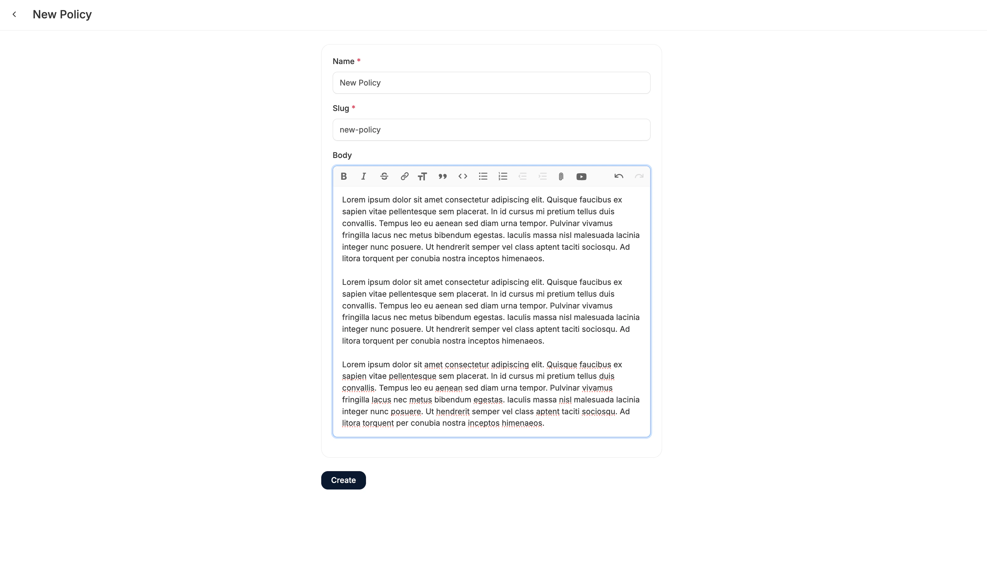 Creating a new store policy in Spree Commerce