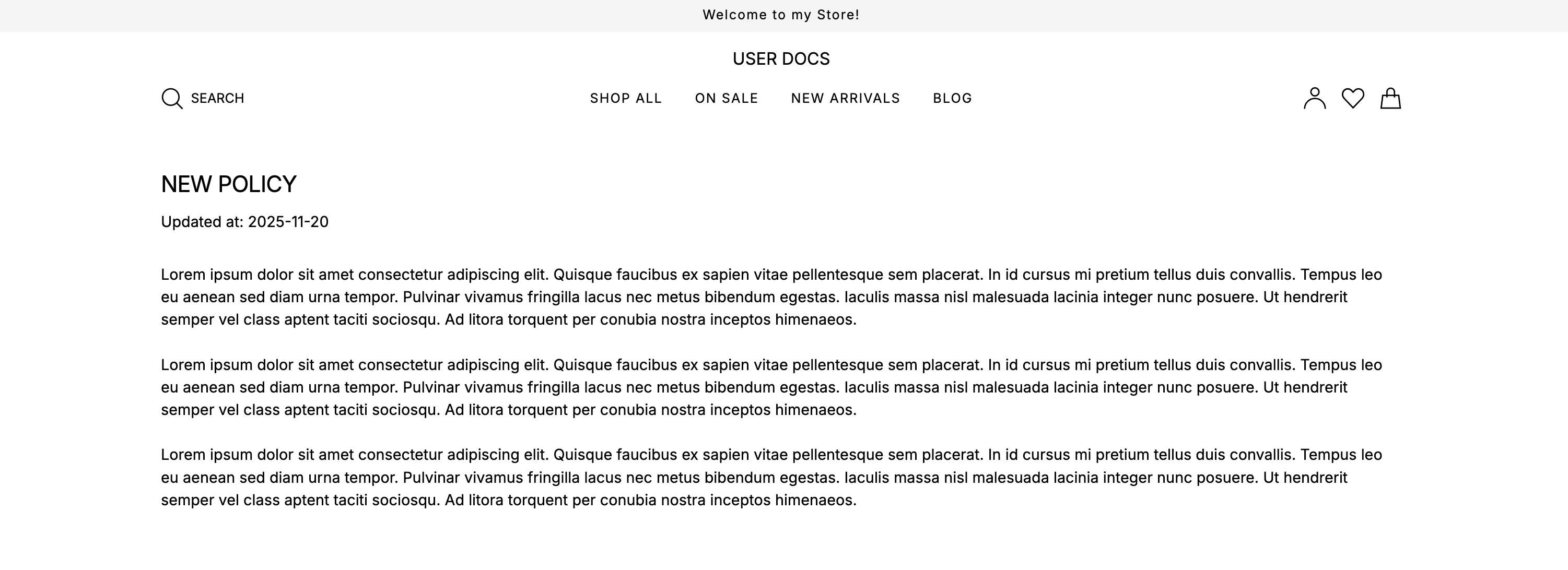 Published store policy on Spree storefront