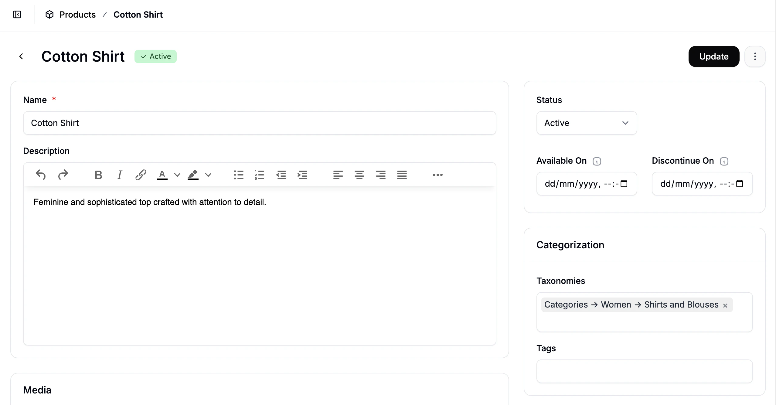 The product list in the Spree Commerce admin