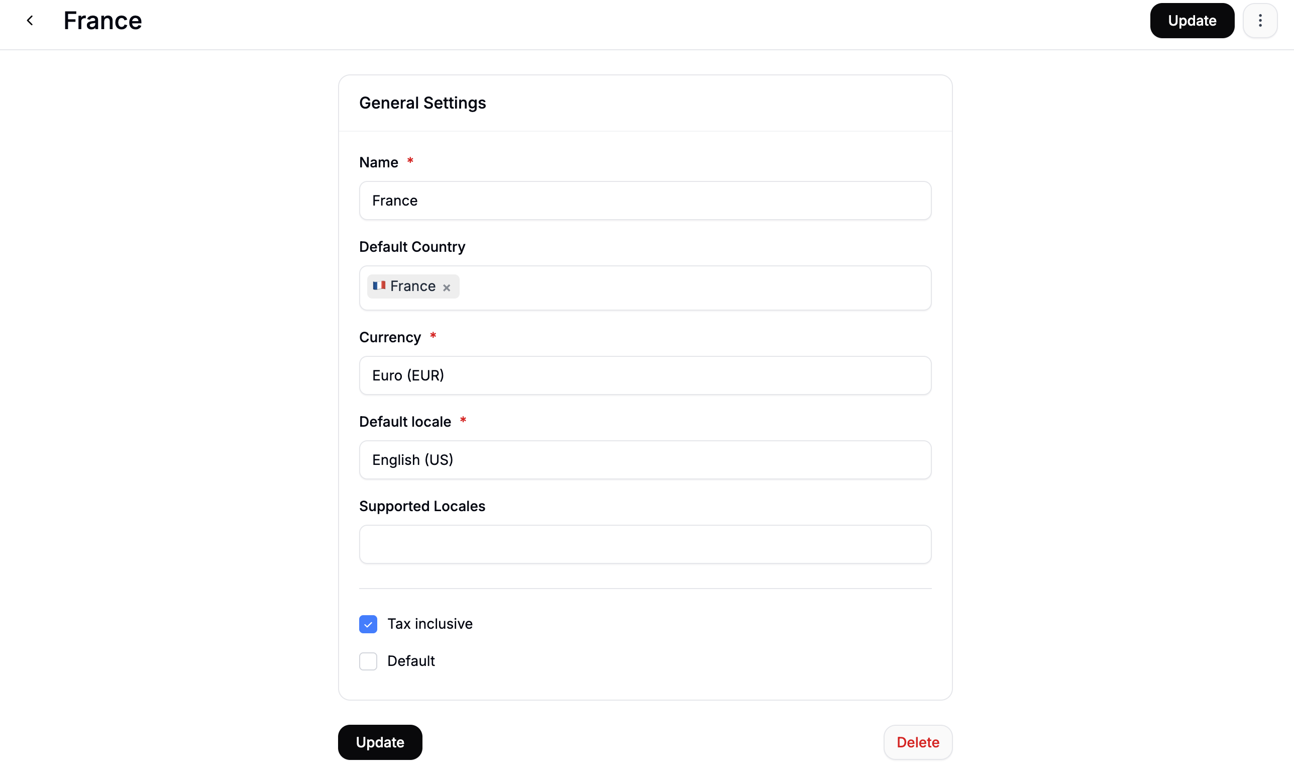 The New Market creation form in Spree Commerce