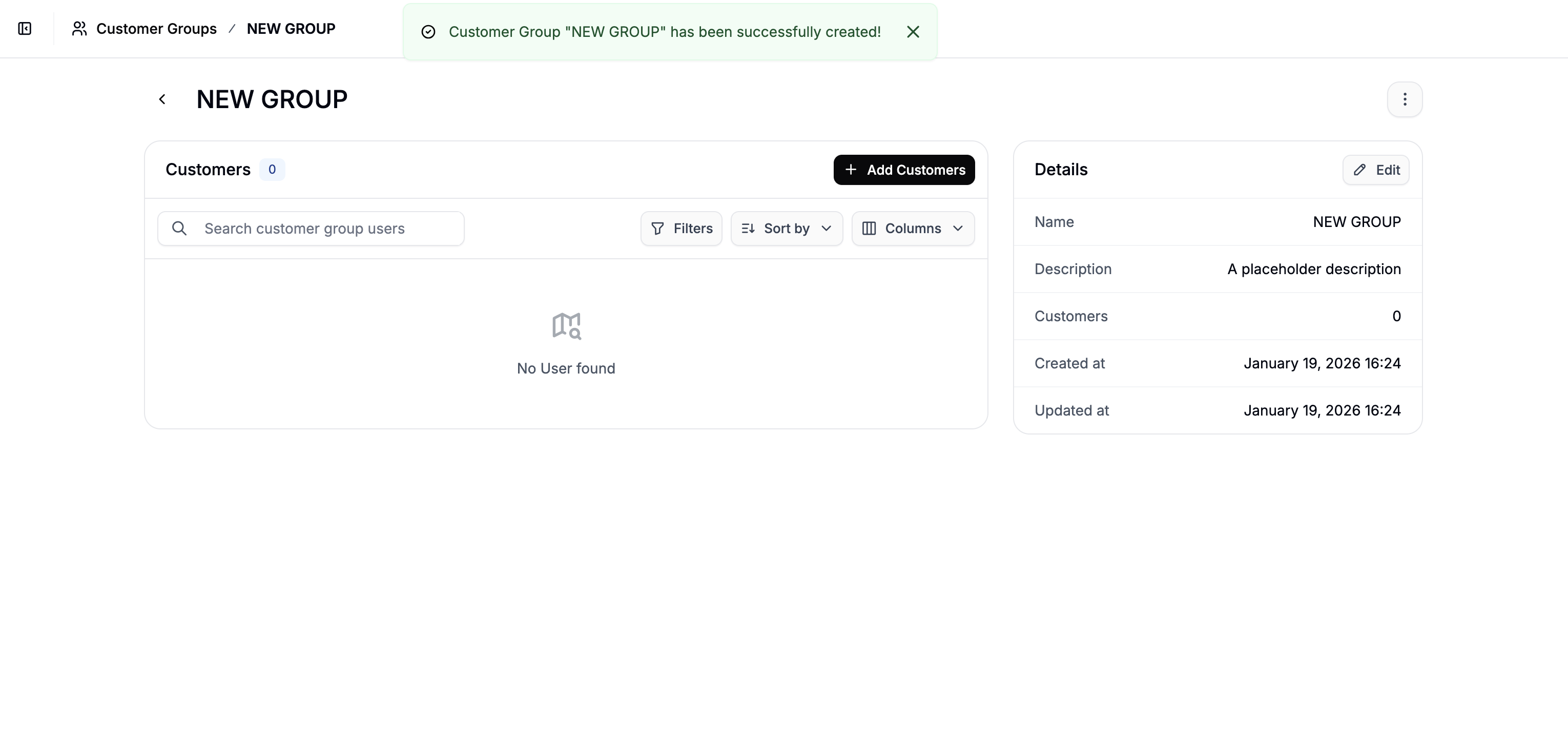 Customer group overview in Spree Commerce