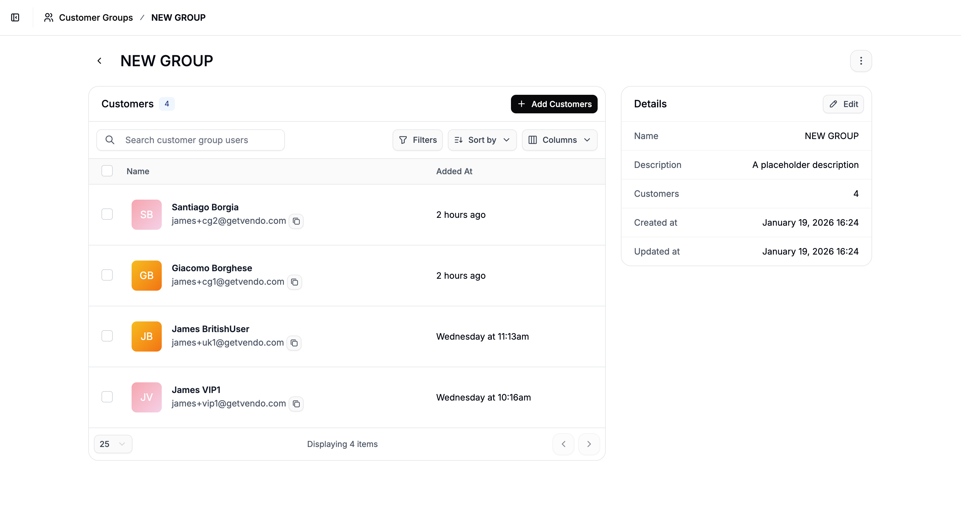 An active customer group in Spree Commerce