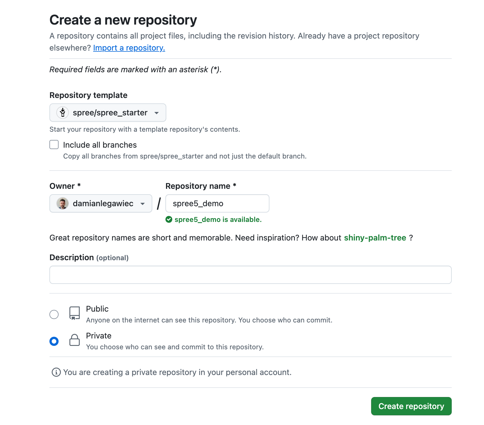 Create repository from template