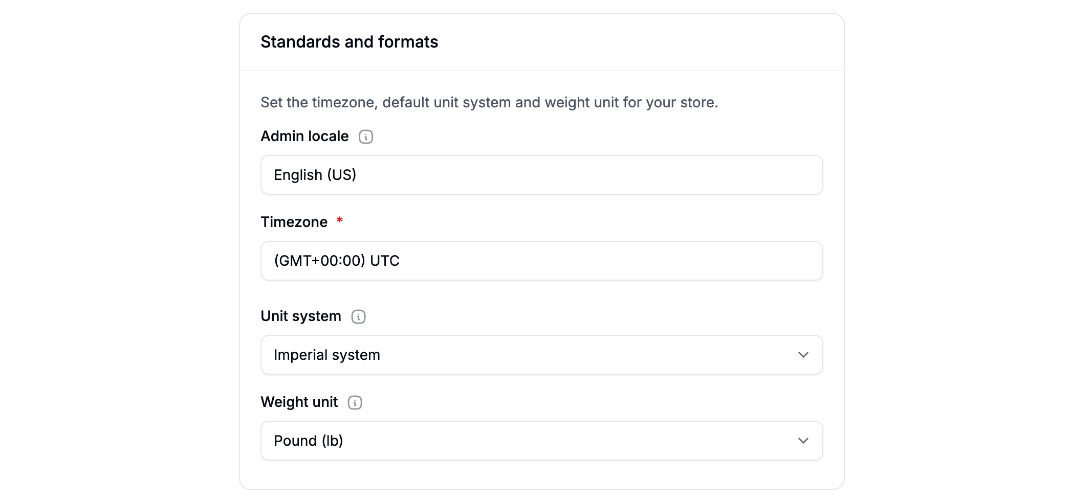 Standards and Formats settings in Spree Commerce