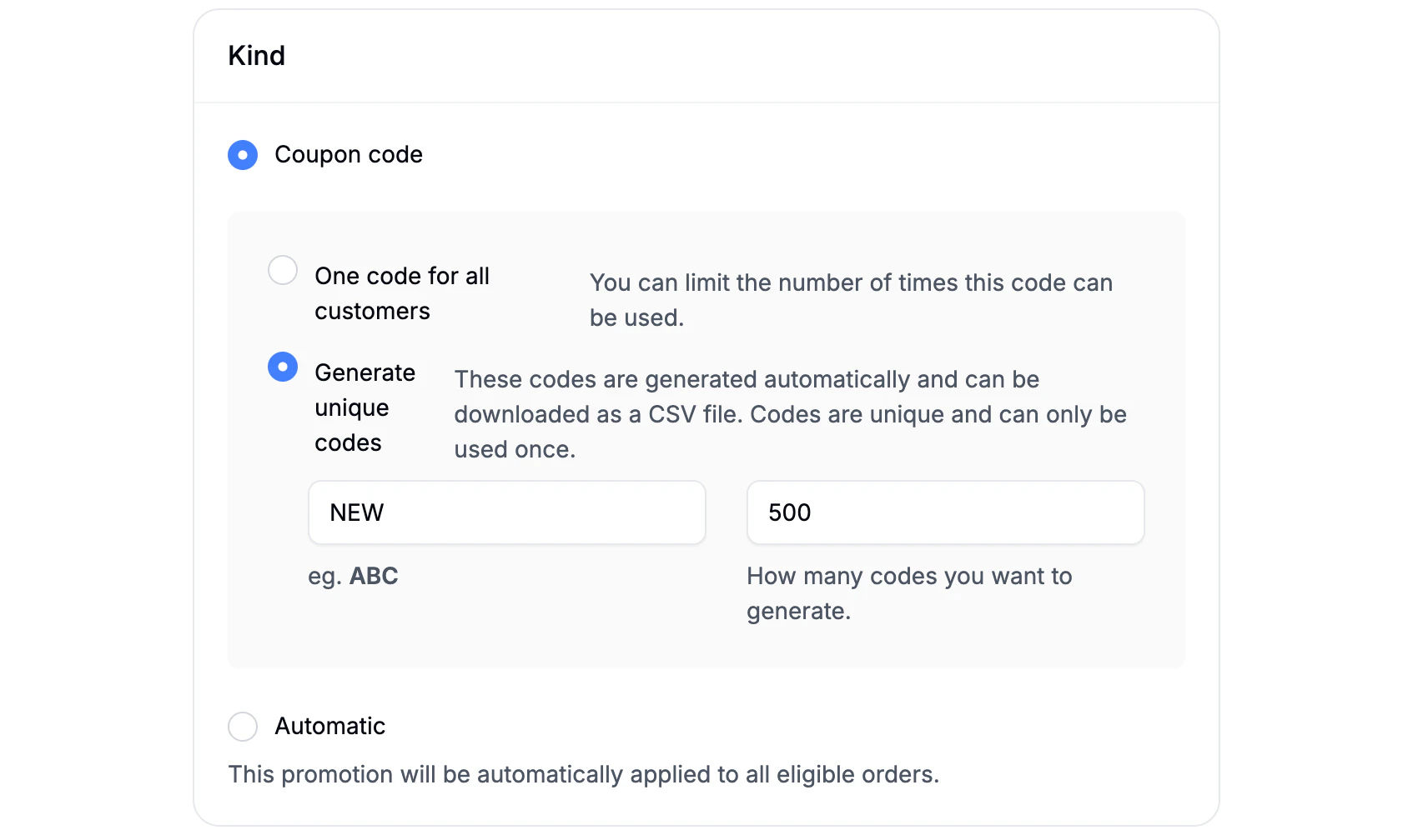 Choosing the type of promotion in Spree Commerce