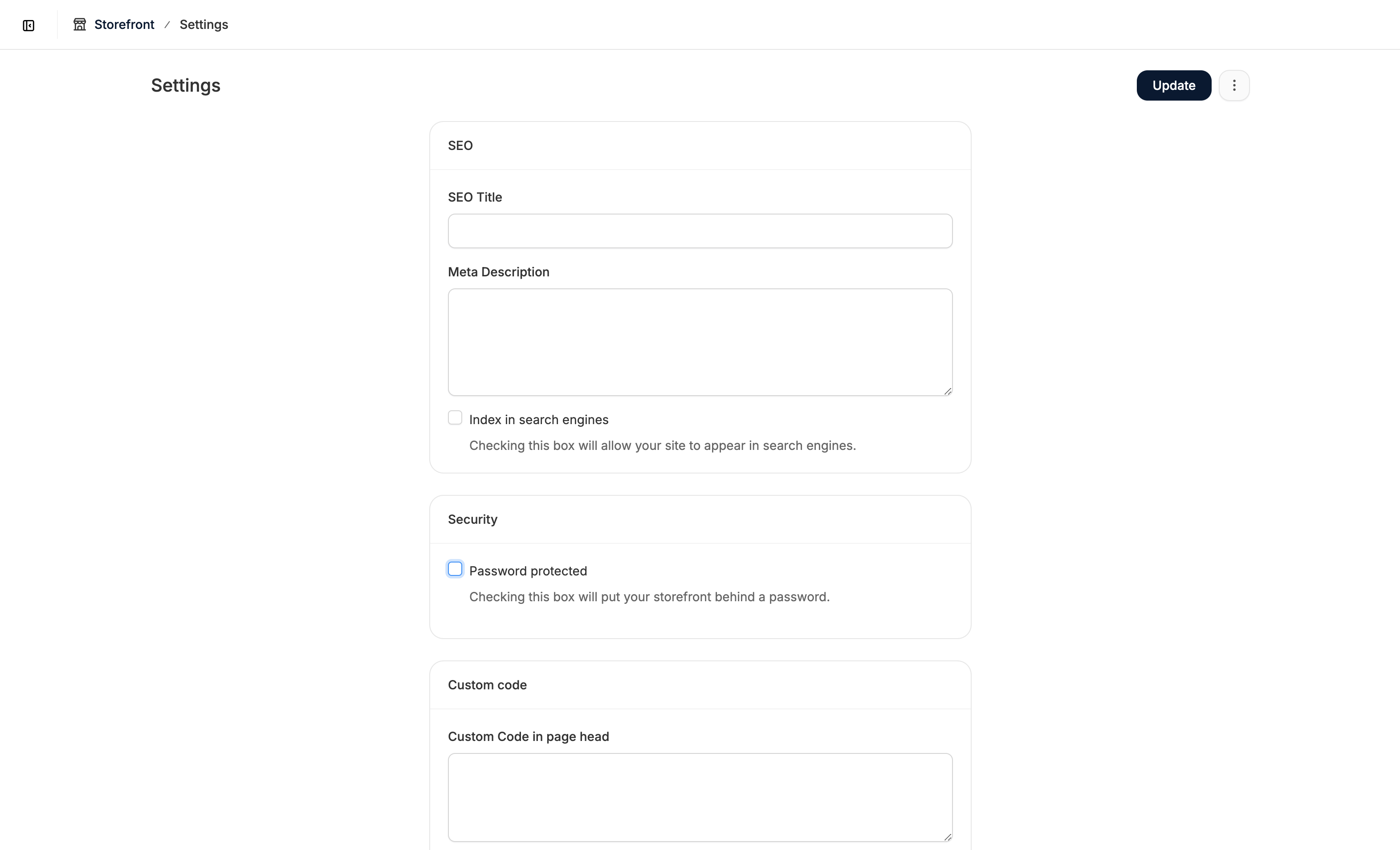 Spree storefront settings dashboard