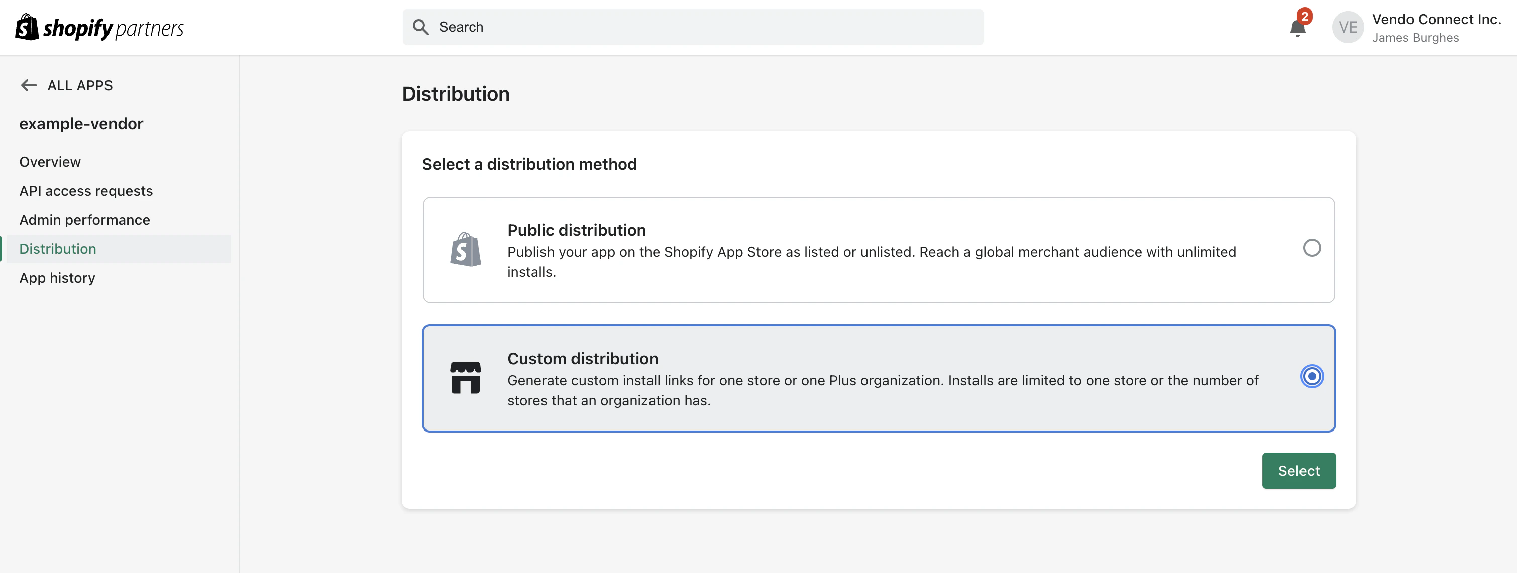 The distribution method dialog with Custom Distribution selected