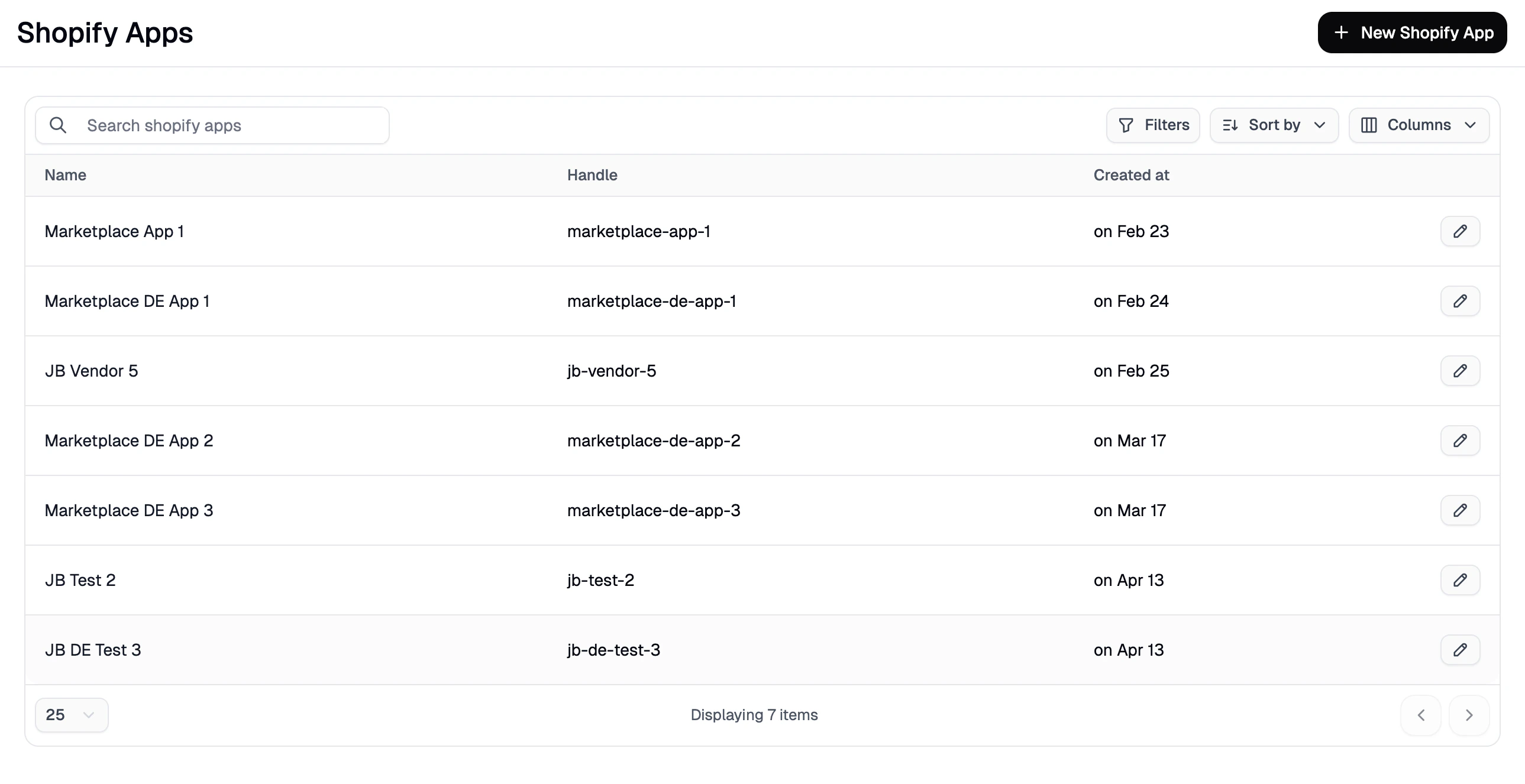The Shopify Apps page in the Spree admin dashboard listing any existing connected apps