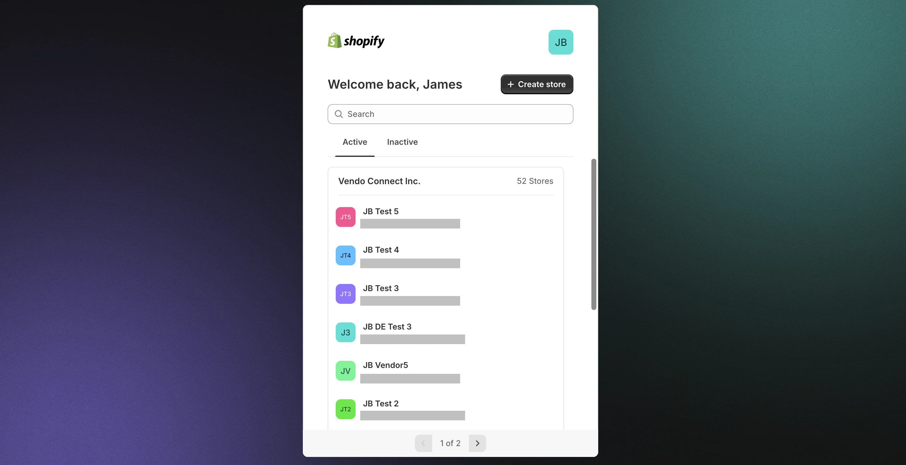 The Shopify store selection screen the vendor sees after opening the install link