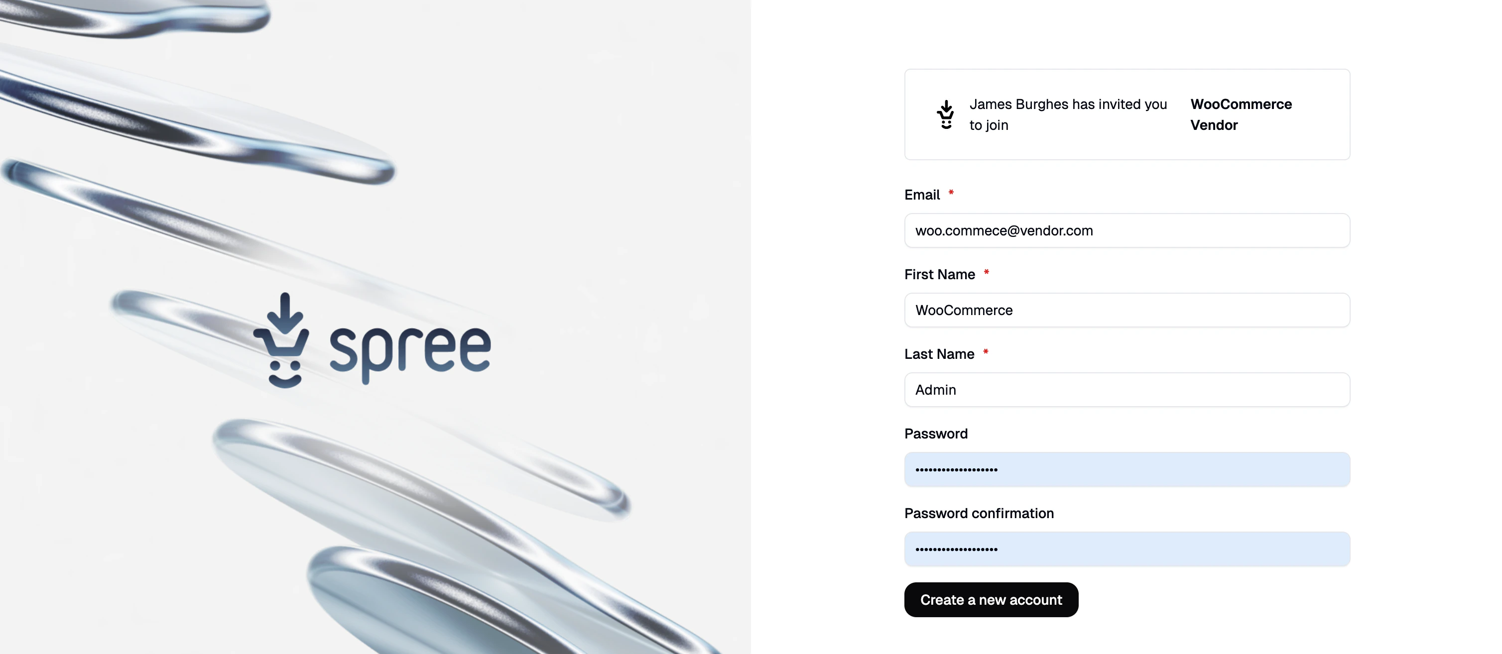 The Spree vendor account sign-up form