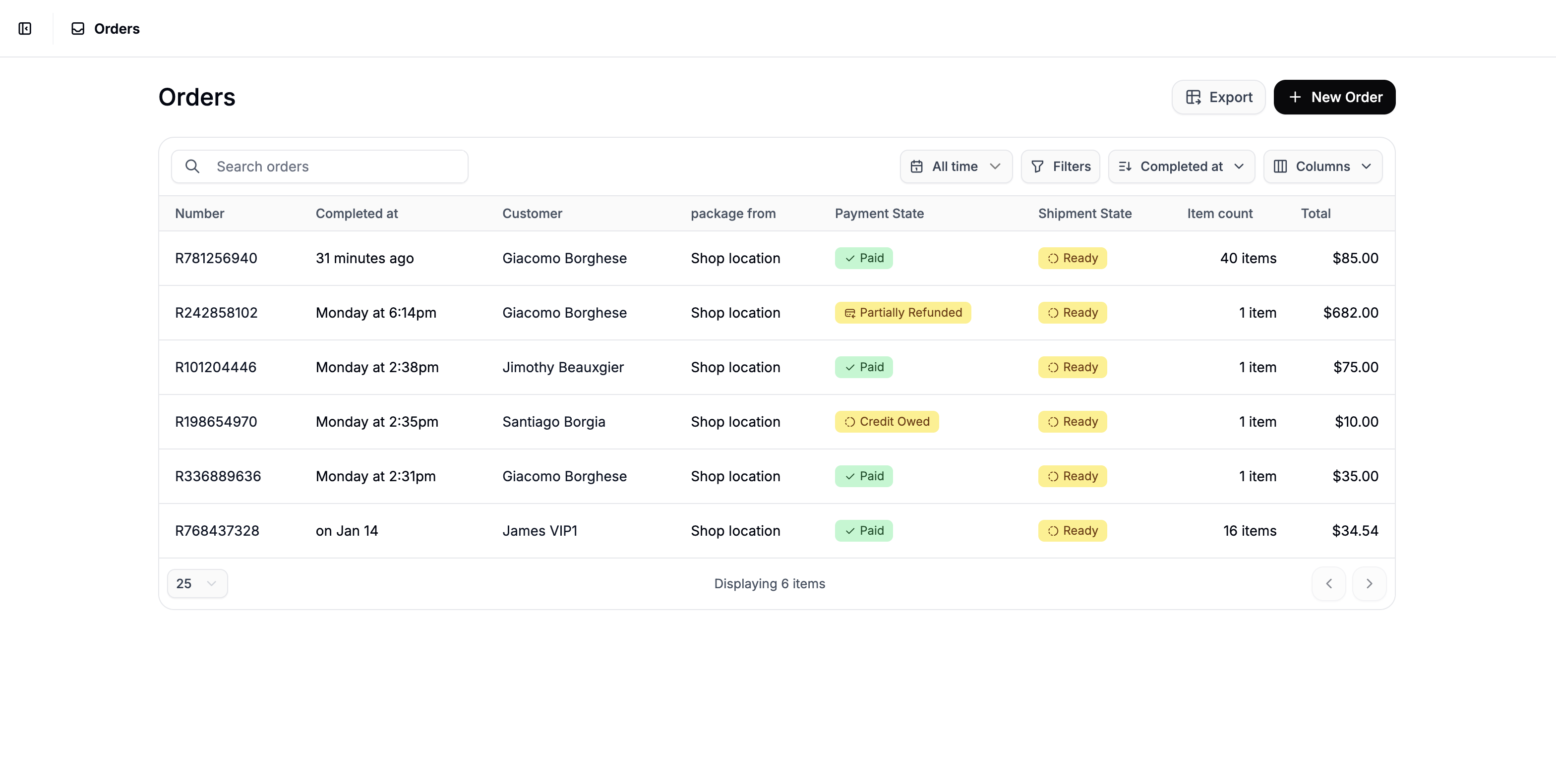 The Order management tab in Spree Commerce