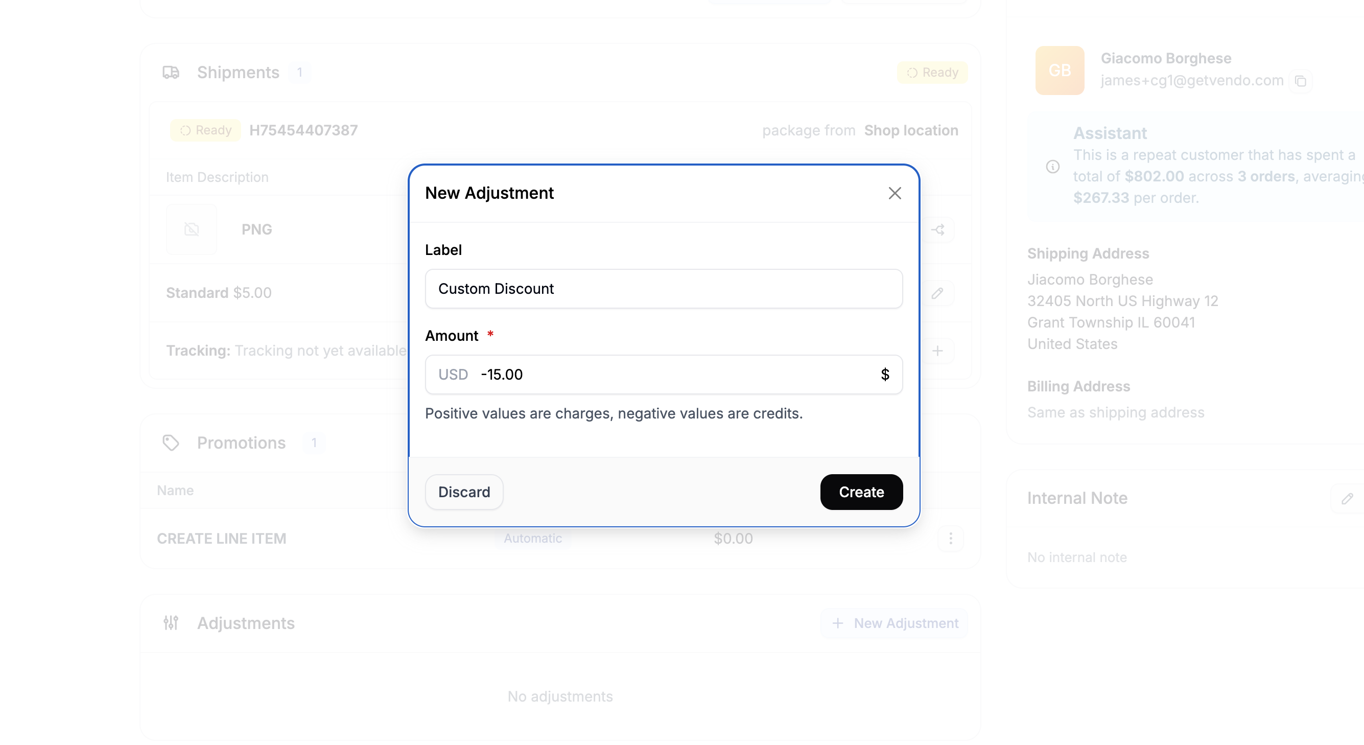 Adding an adjustment to an order in Spree Commerce