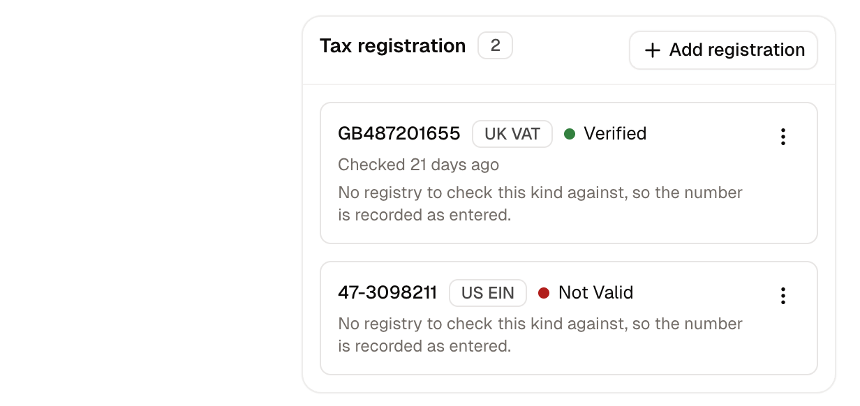 The Tax registration card, with an EU VAT number