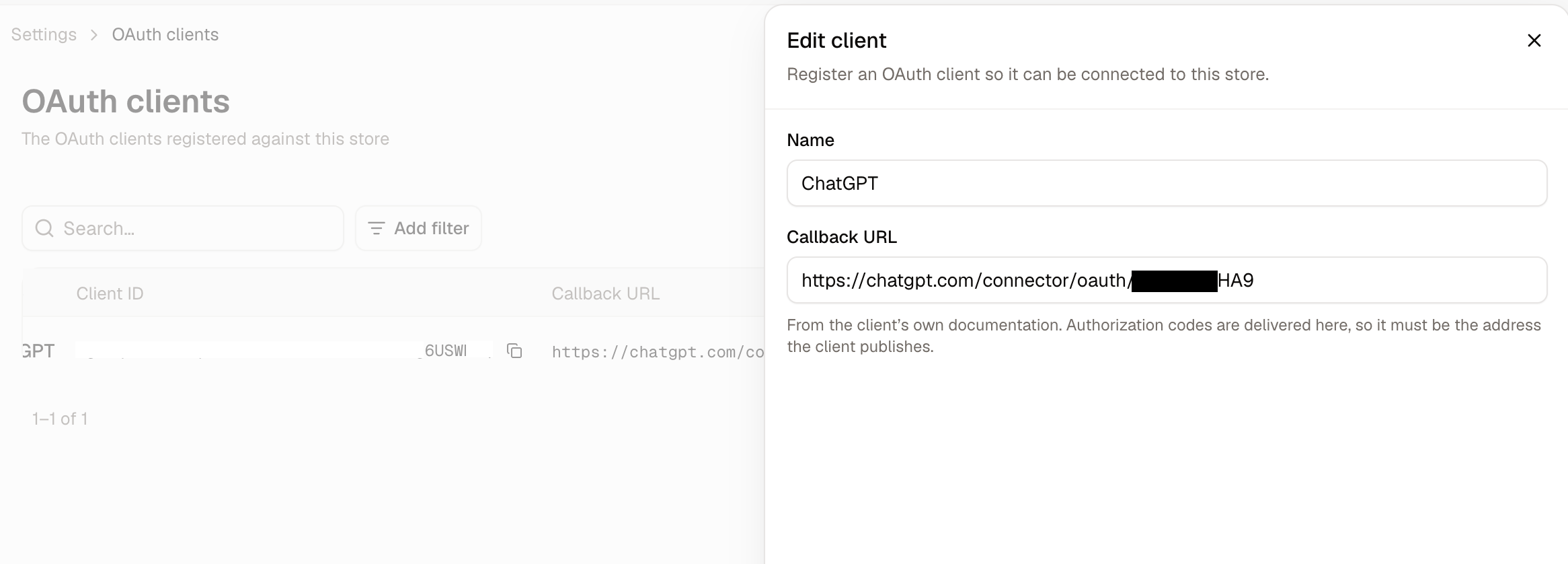 Editing the ChatGPT client in the Spree dashboard
