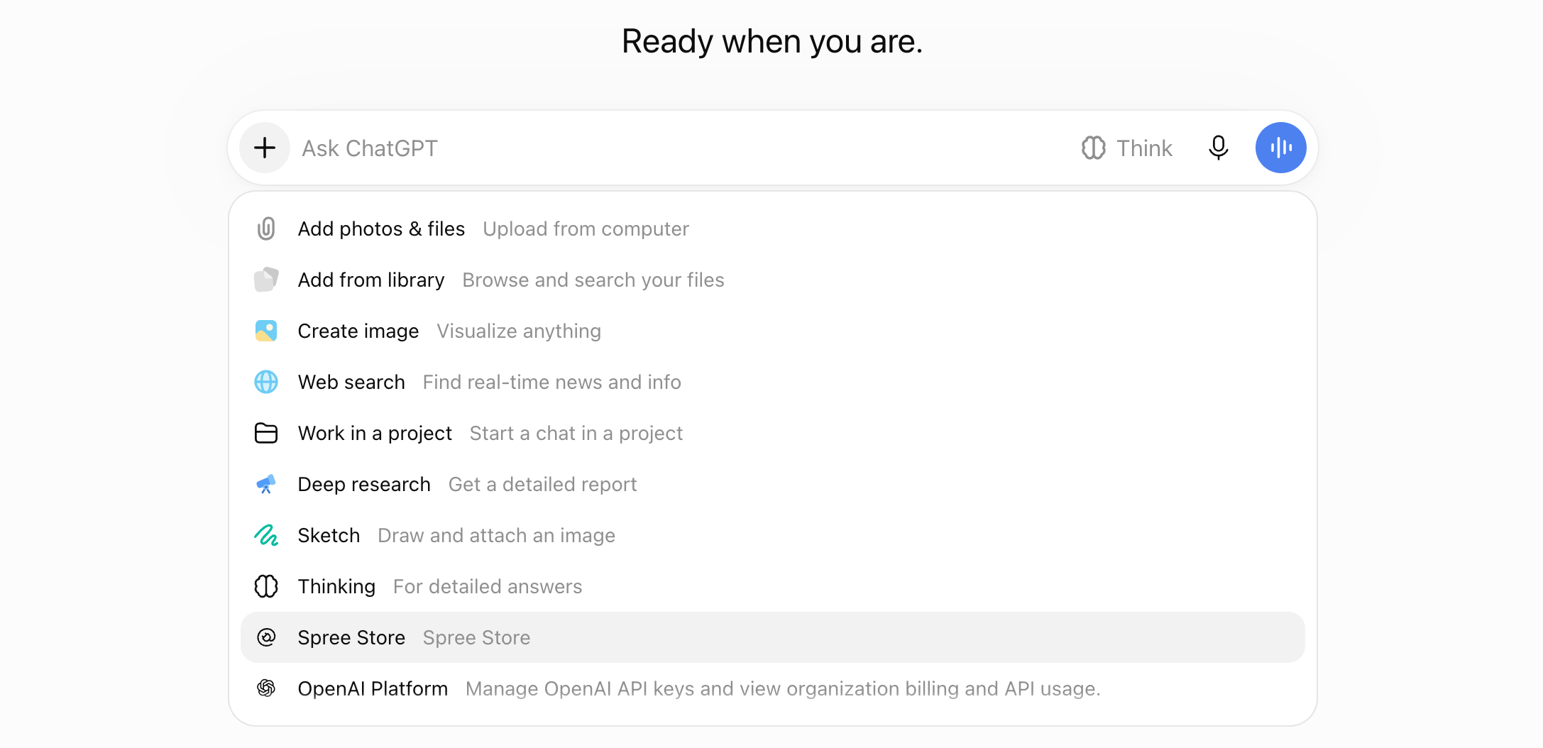 Selecting the store's plugin from a chat's + menu