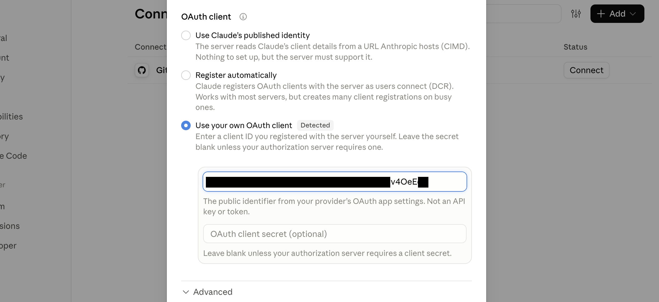 The Client ID pasted into Claude's OAuth settings