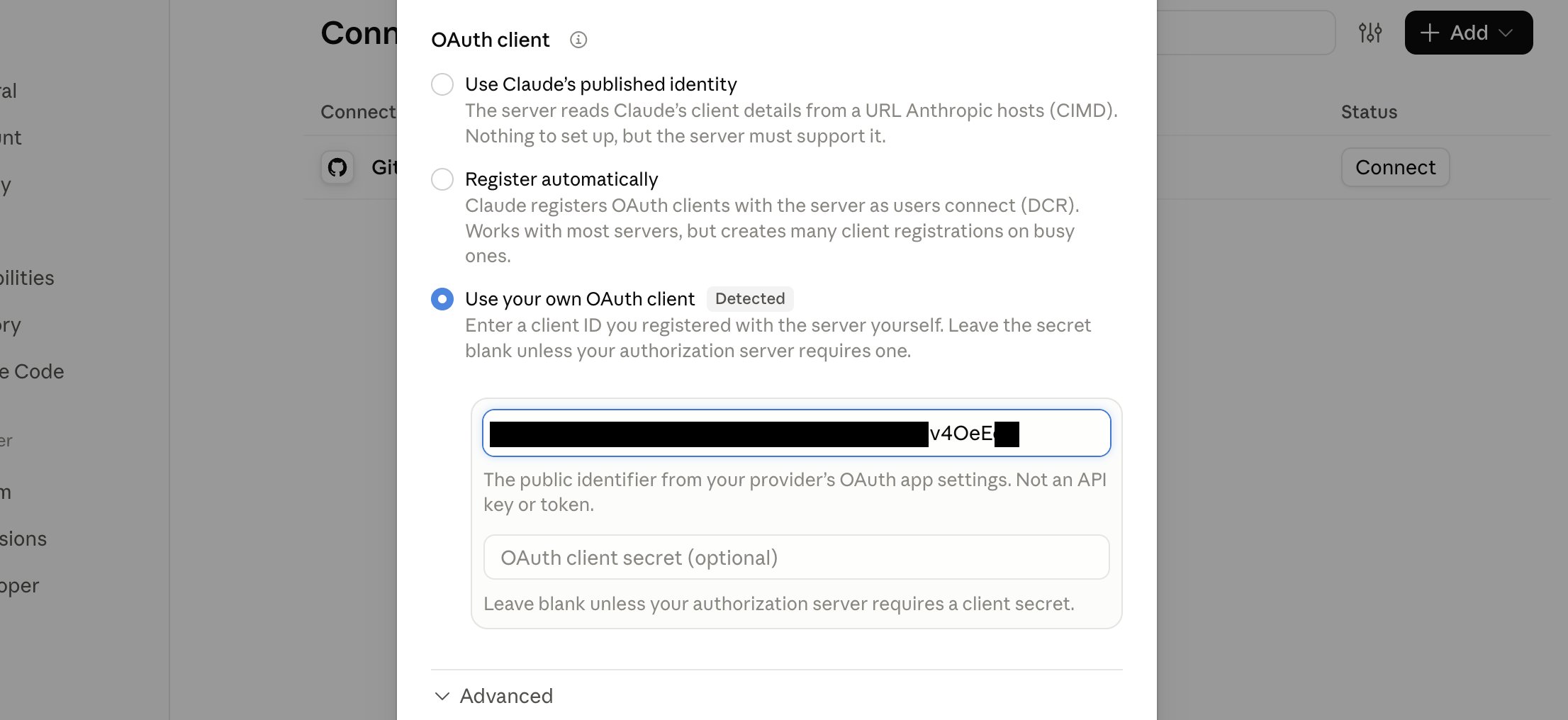The Client ID pasted into Claude's OAuth settings