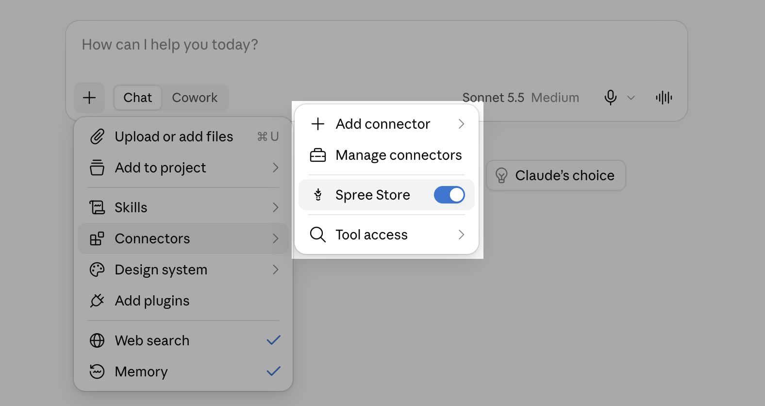 A chat with the store's connector switched on