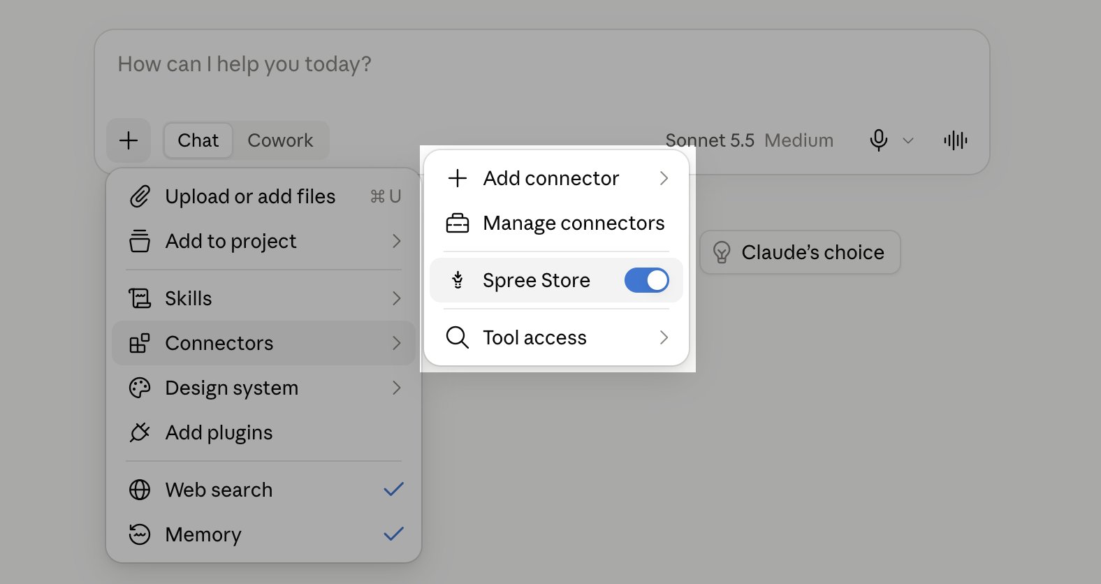 A chat with the store's connector switched on