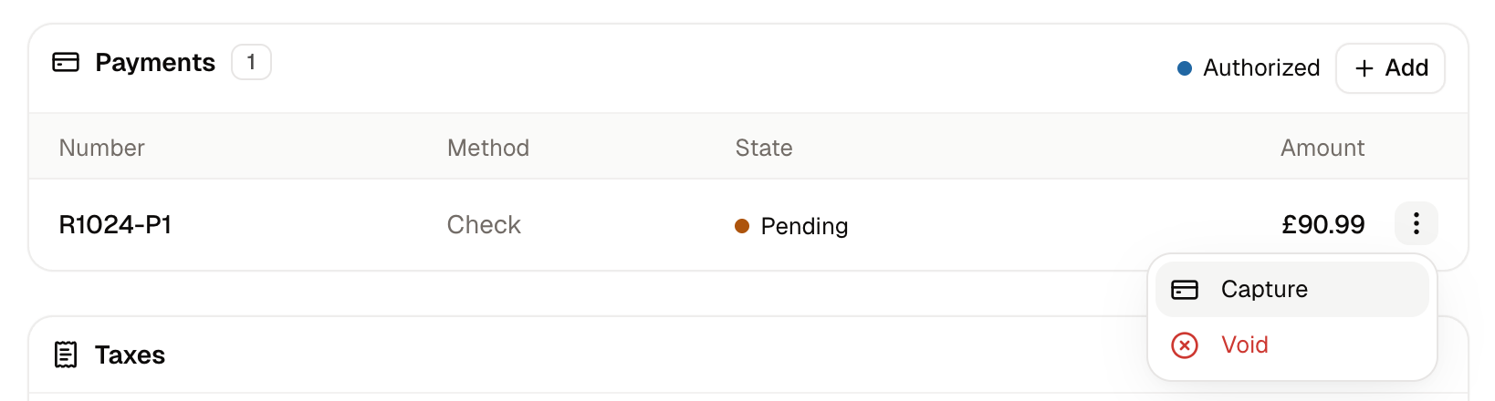The capture confirmation on an authorized payment