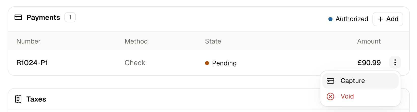 The capture confirmation on an authorized payment