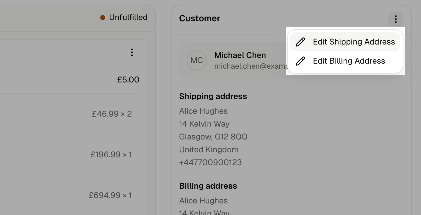 The Edit shipping address dialog