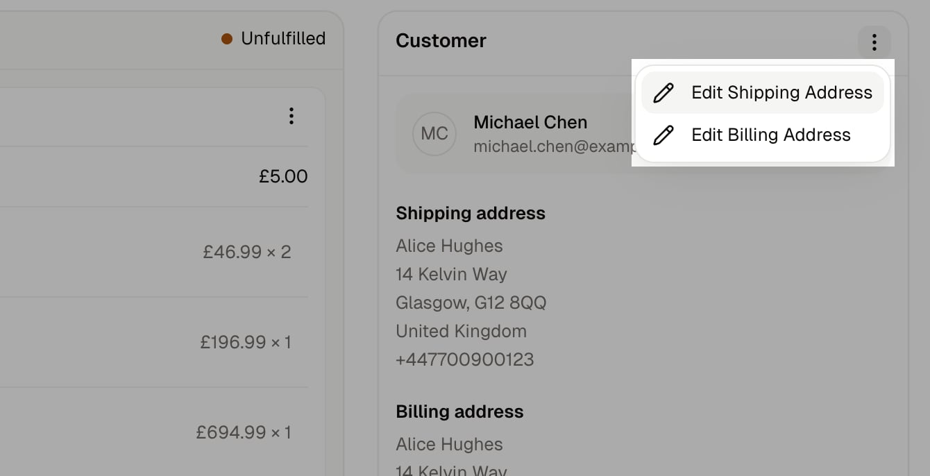 The Edit shipping address dialog