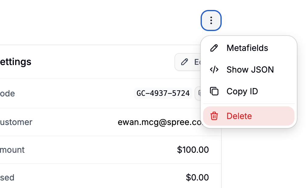 Deleting a gift card in Spree Commerce