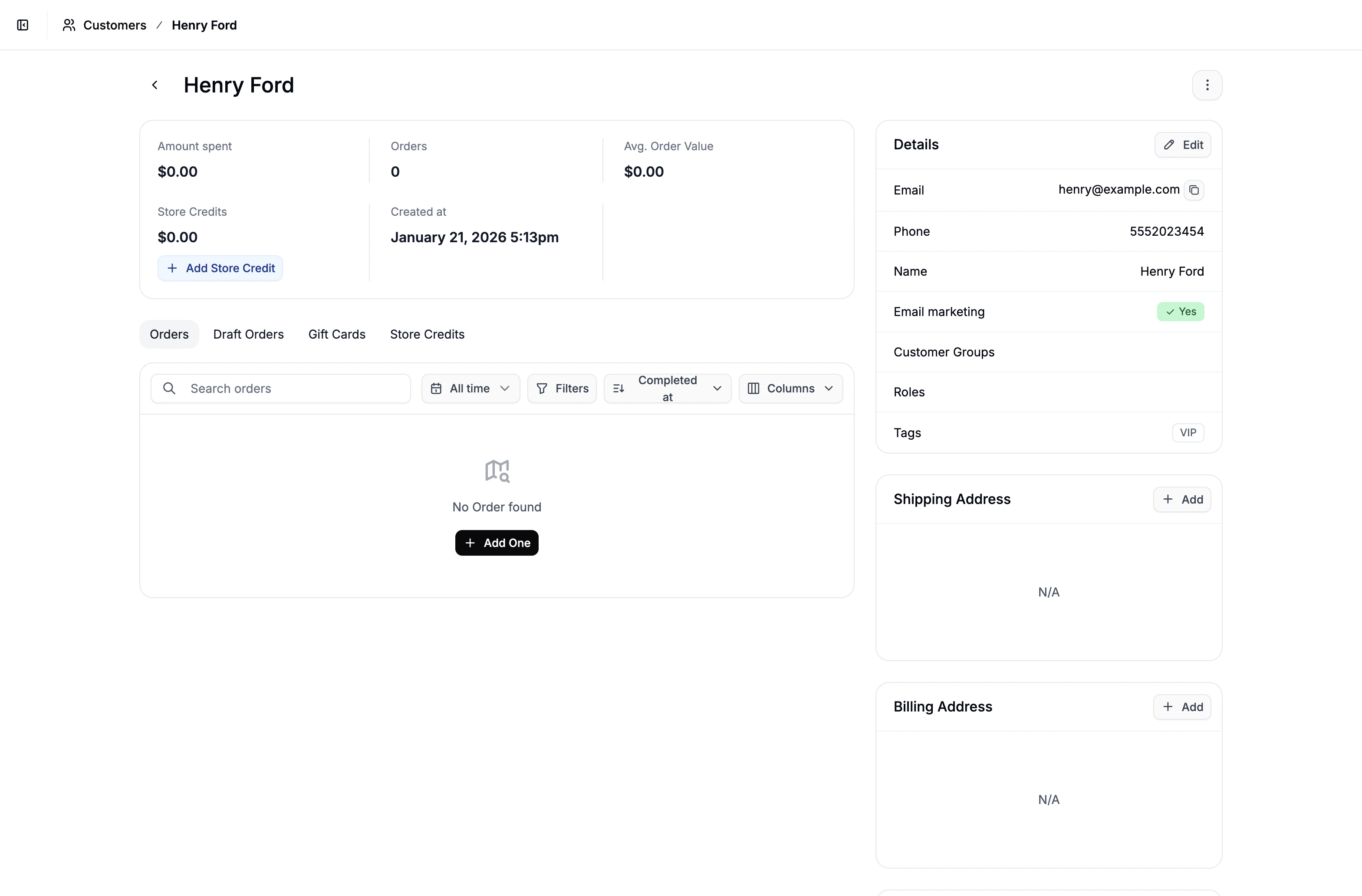 Customer profile in the Spree Commerce dashboard