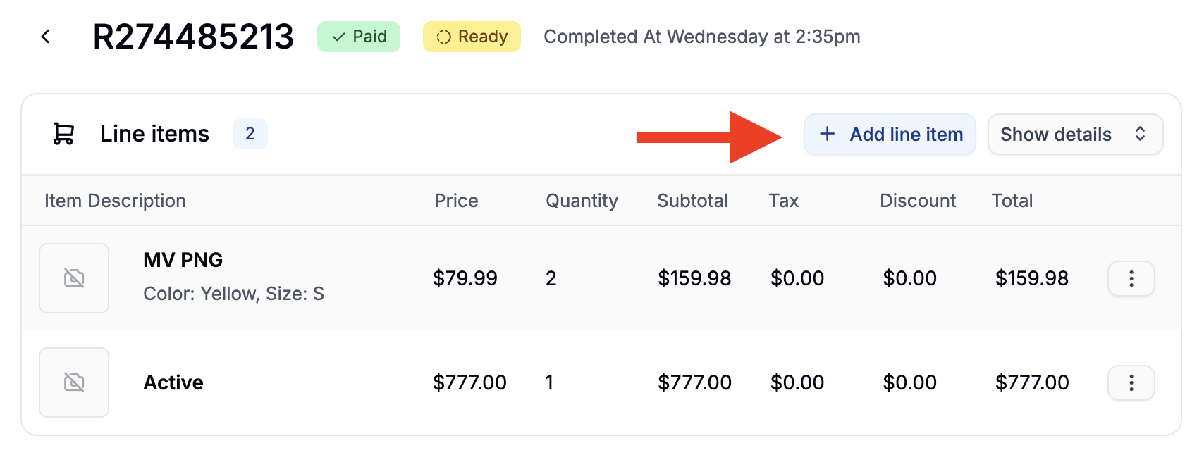 Adding line items to an order in the Spree dashboard
