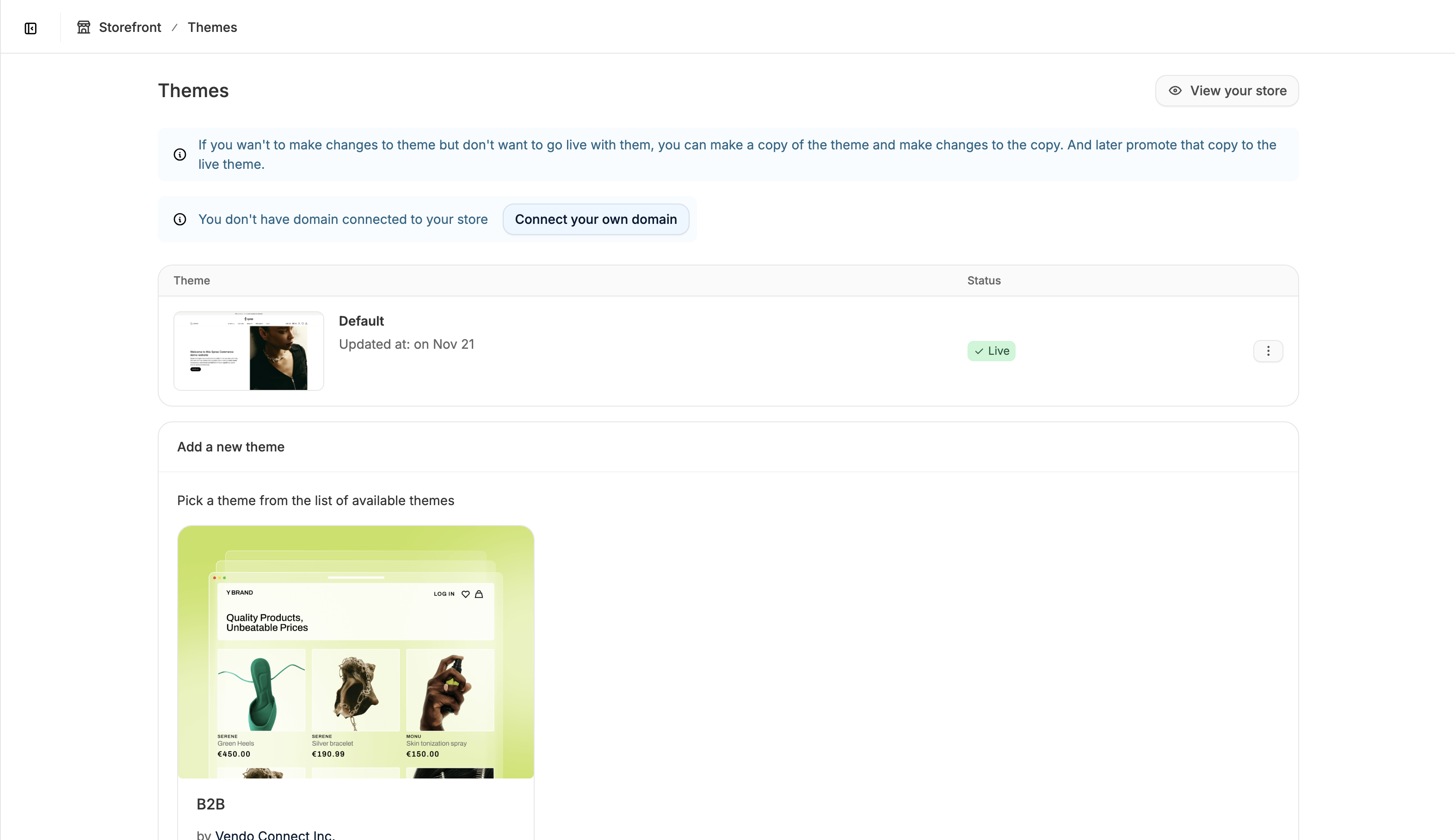 Themes management tab in the Spree Commerce dashboard