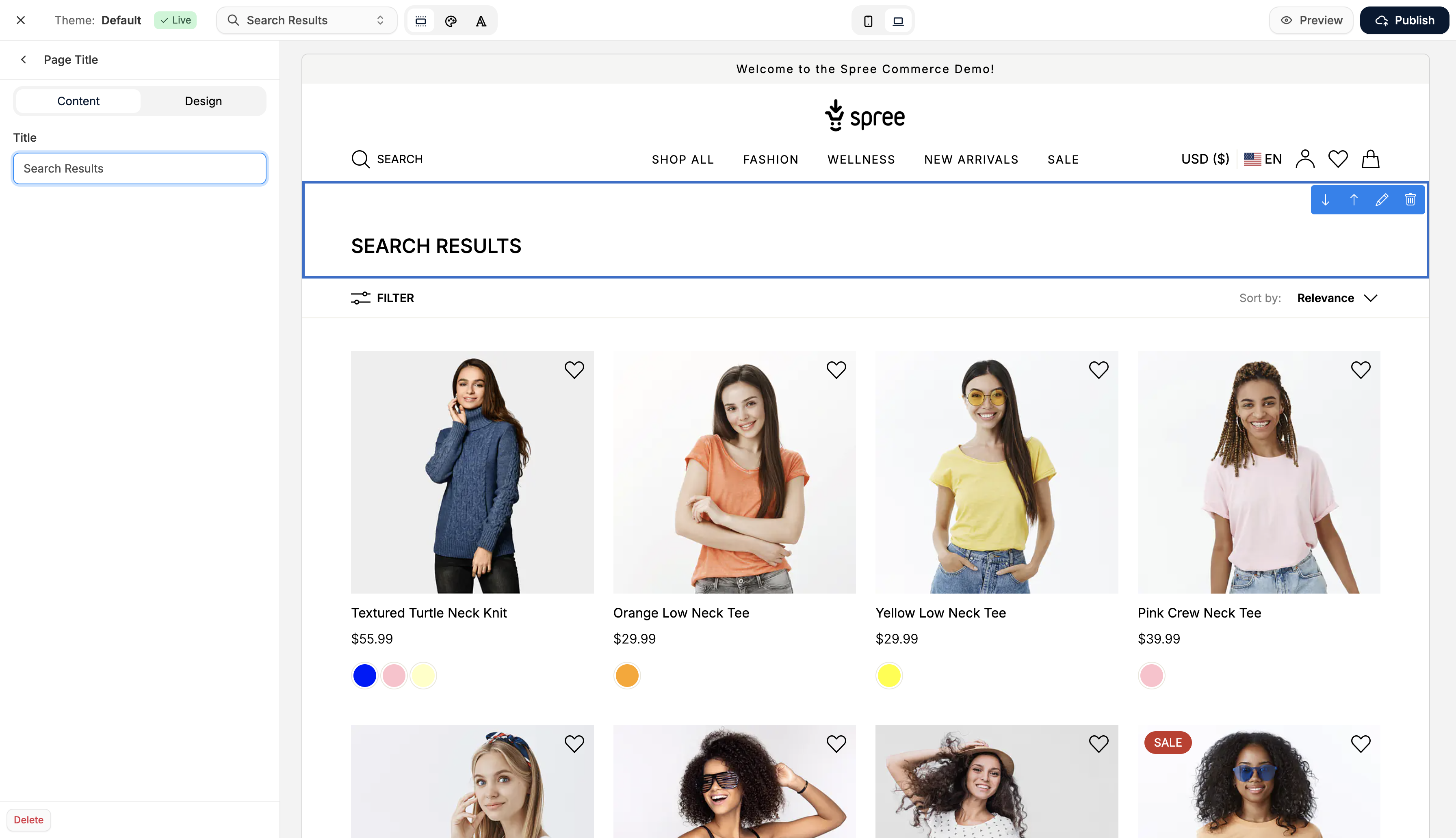 Edit the search results page in Spree Commerce