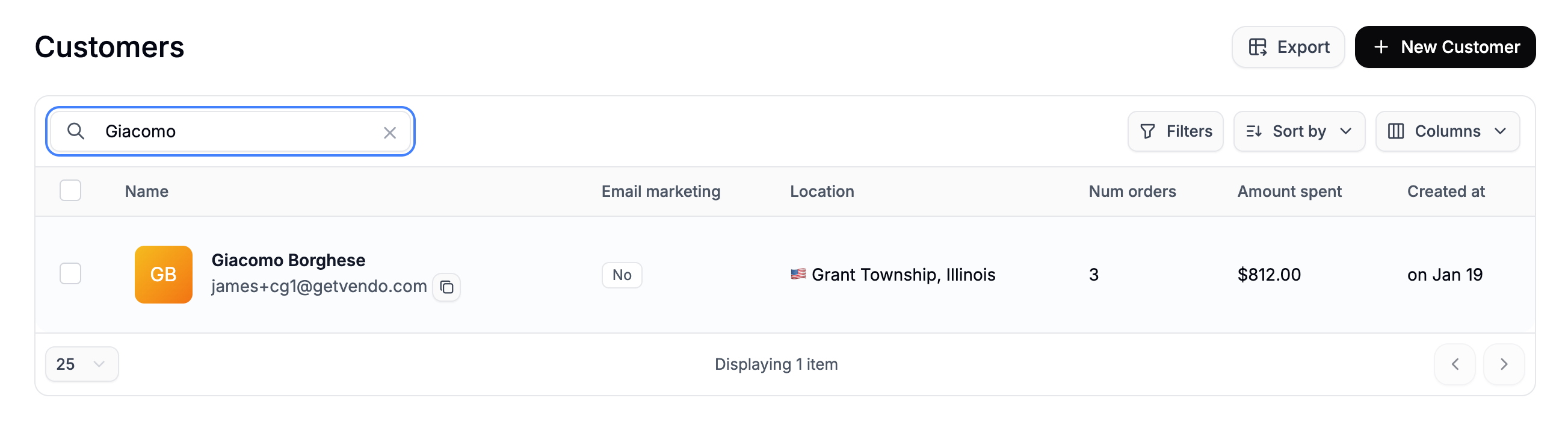 Using the search bar to find customers in Spree Commerce