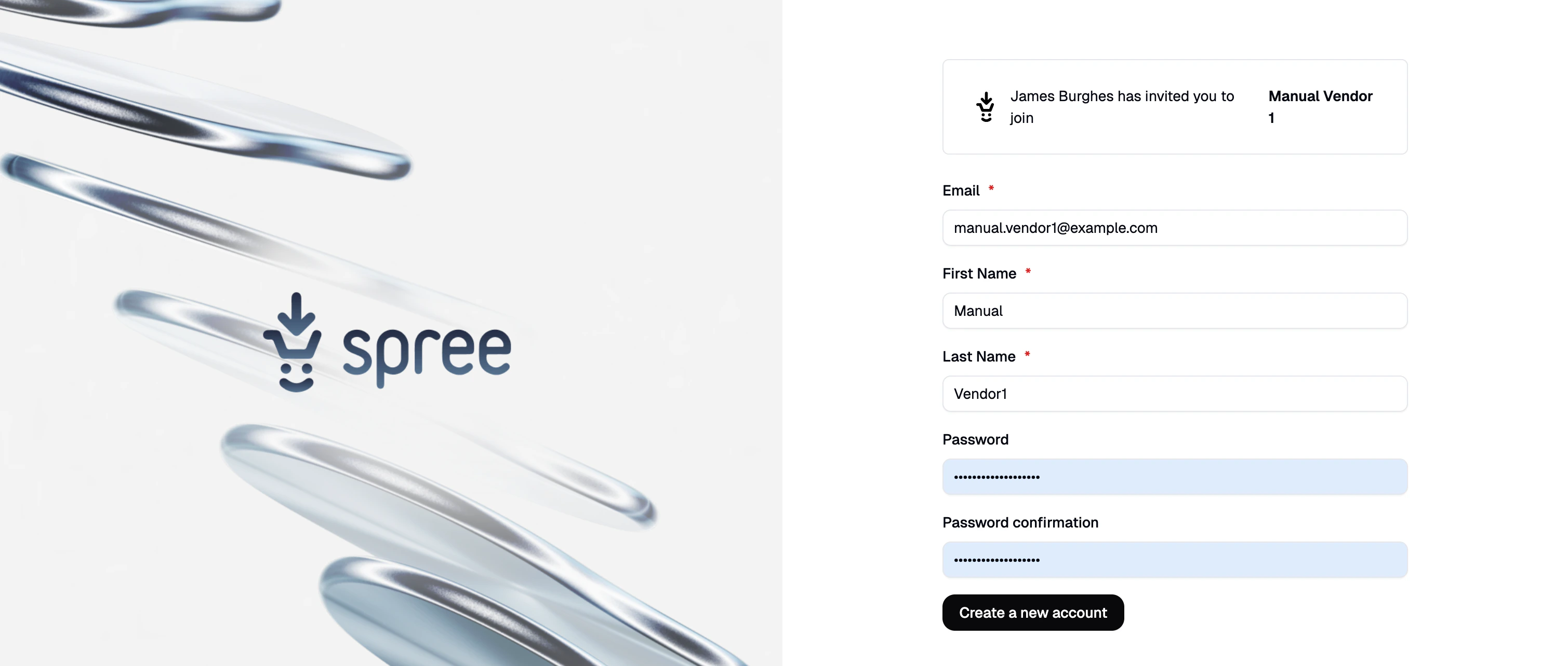 The Spree vendor account sign-up form