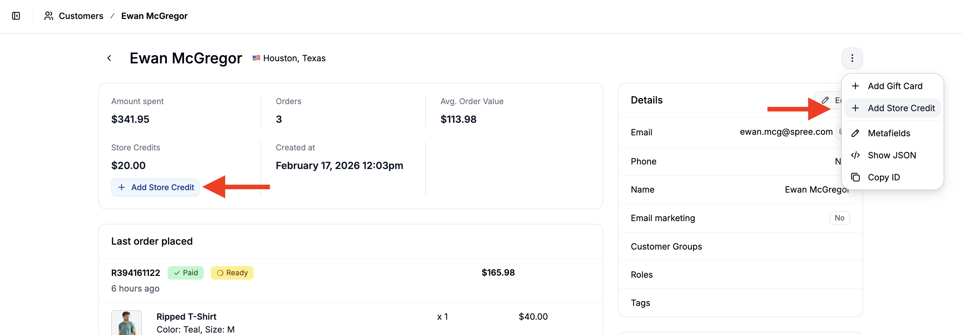 Adding store credits to a customer account in Spree Commerce