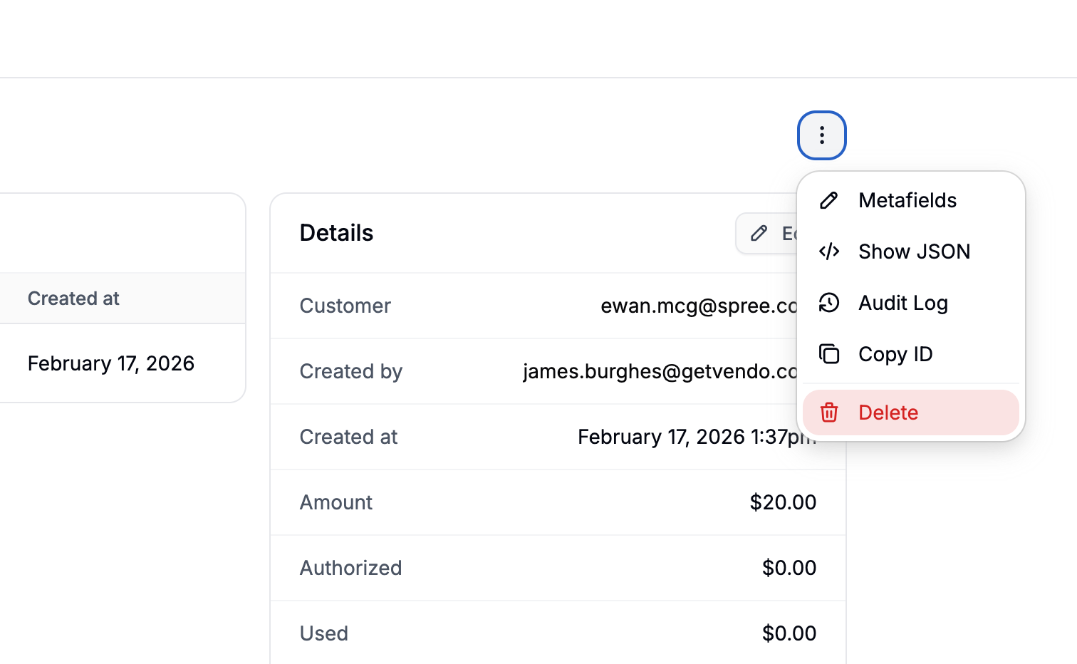 Deleting a store credit assignment in the Spree Commerce dashboard