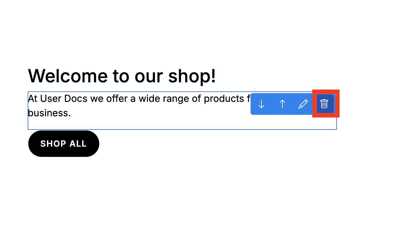 Deleting page sections in the Spree Commerce theme editor