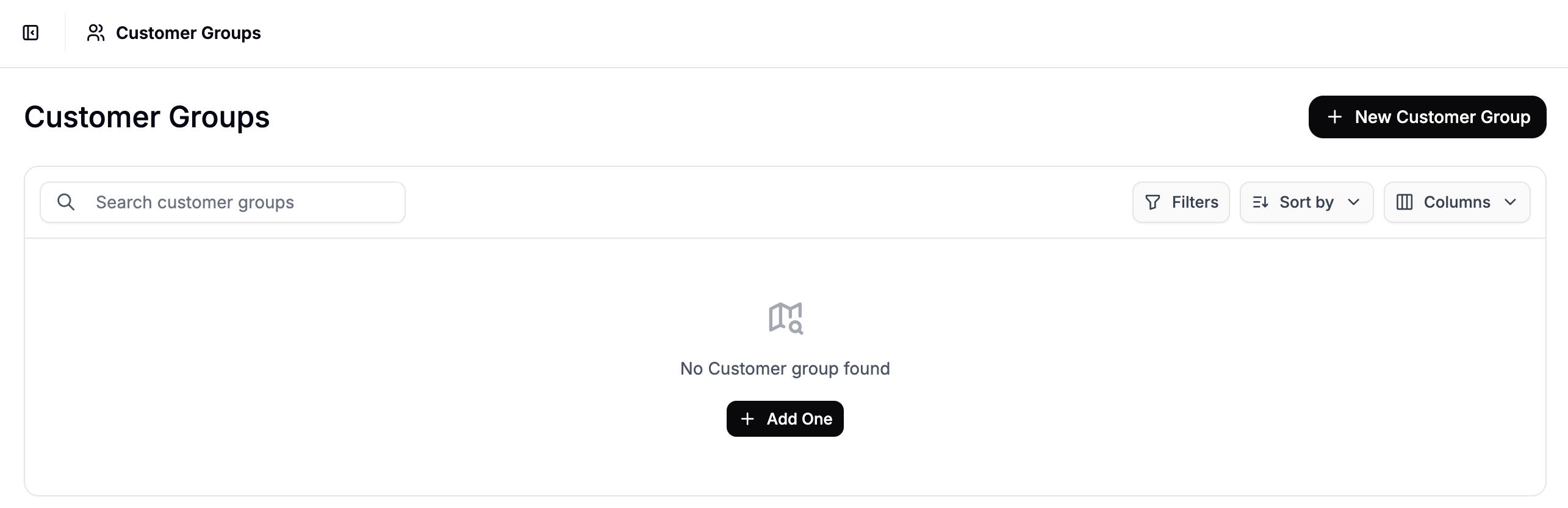 The Customer Groups overview page in Spree Commerce