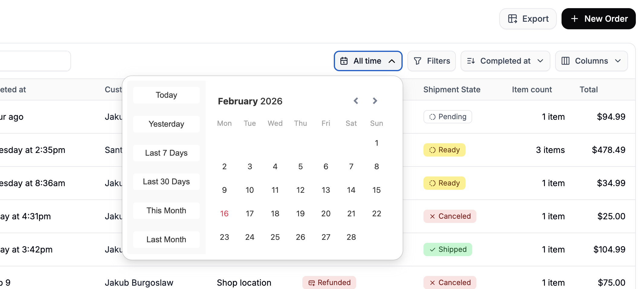 Filtering orders by date in Spree Commerce