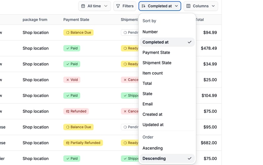 Order Sorting Searching Orders - Spree Commerce documentation